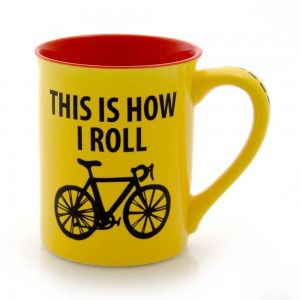 Yellow Mug with bicycle on it and the words "This is How I Roll"