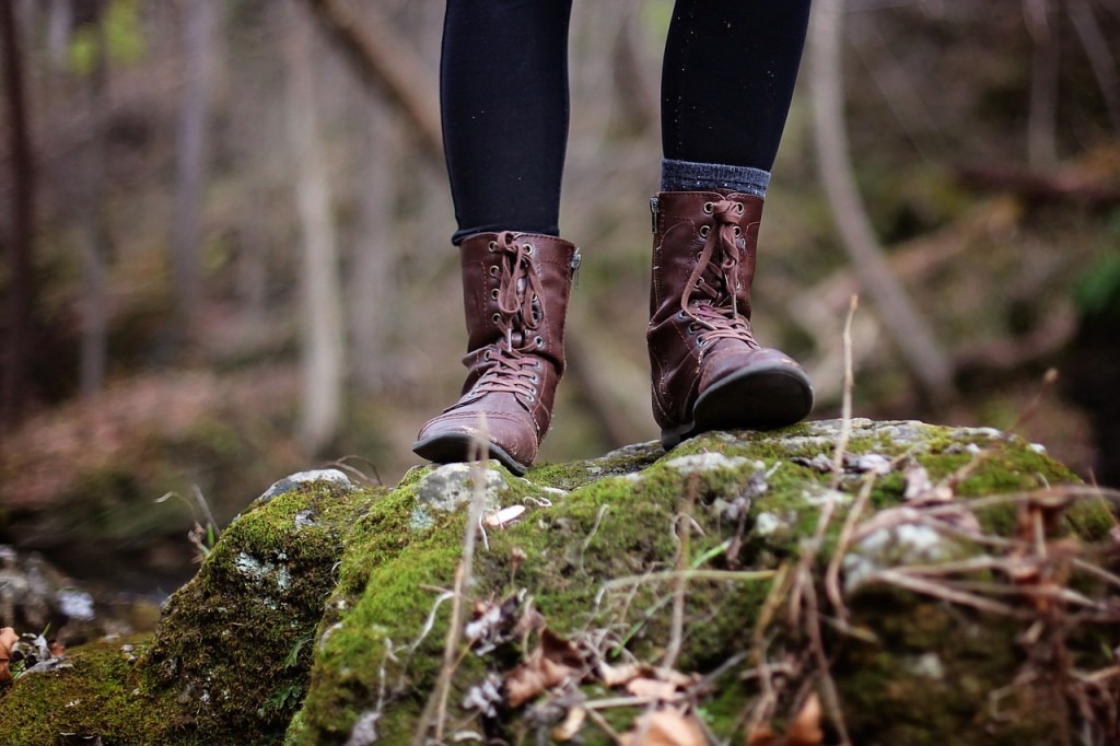 female in hiking boots