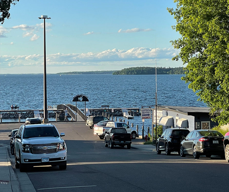 Parked cars overlooking Leech Lake