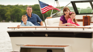 family of four on a boat 